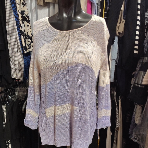 Zozo Women's Knit Sweater in Purple and Cream - Picture 1 of 5